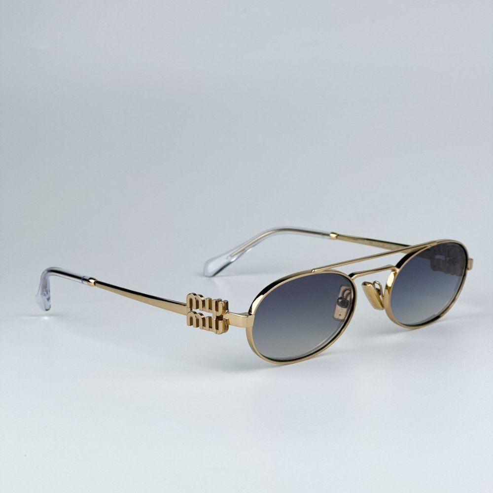 NEW Miu Miu MU54ZS 5AK30C Gold Grey Gradient Mirror Pilot Unisex Sunglasses - Picture 9 of 12